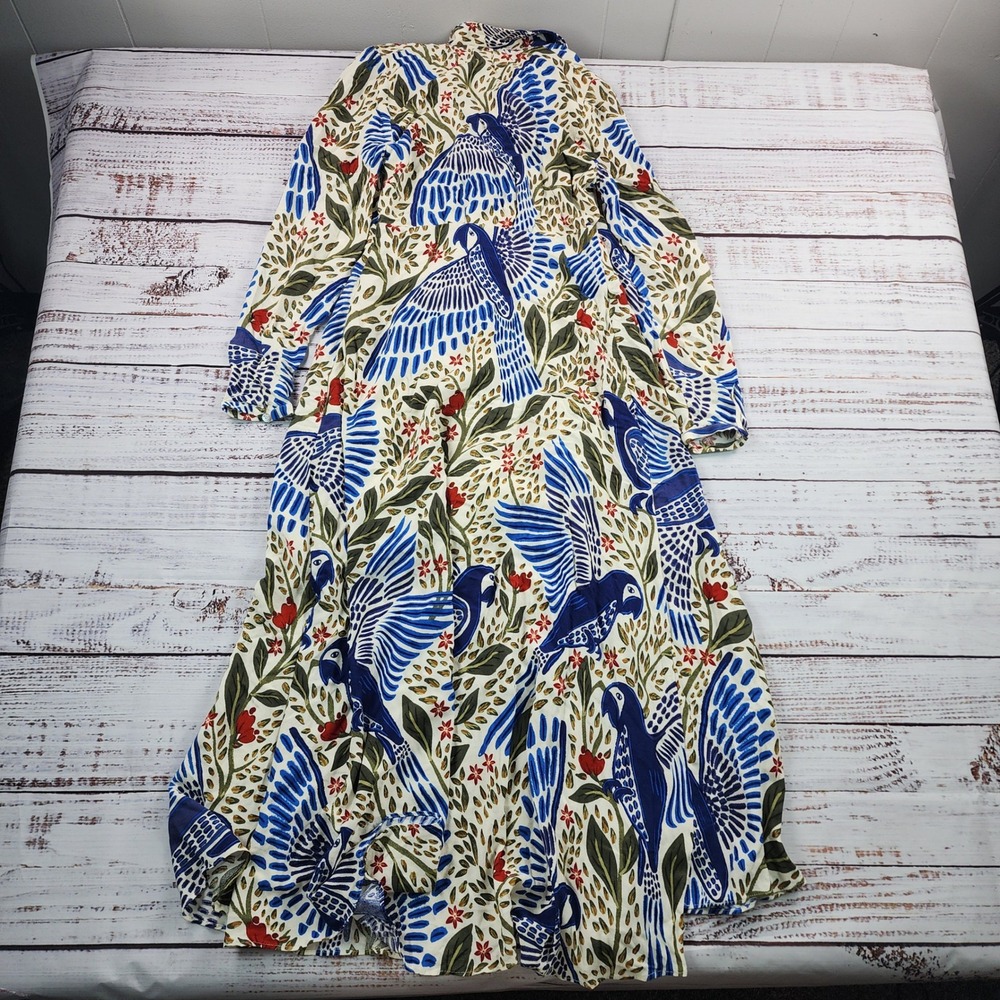 FARM Rio Macaw Flight Maxi Dress XS Off White Rayon Tropical Bird Print 300216 - Picture 3 of 10